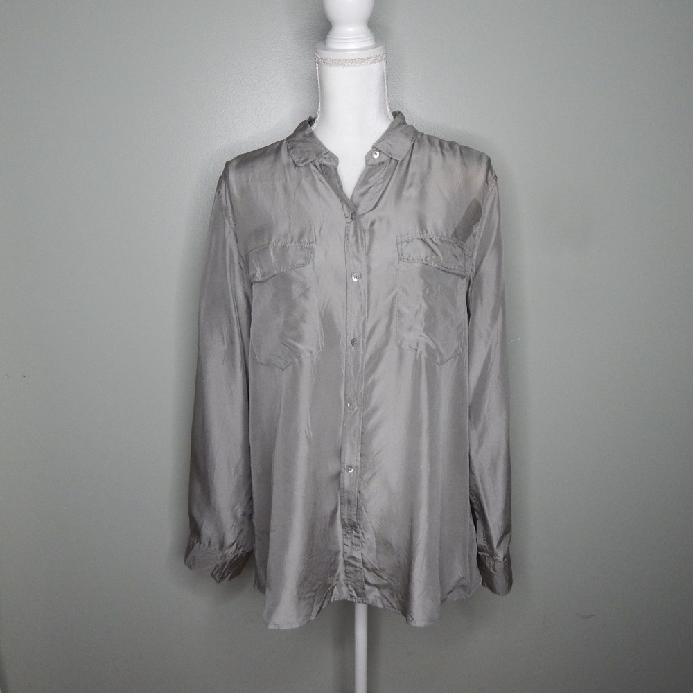 everlane women silk shirt sz large grey